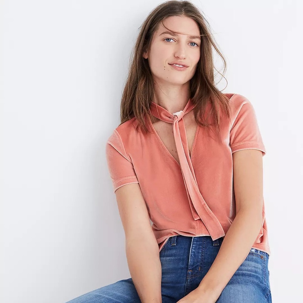 Madewell | Velvet Tie Neck Top Size M